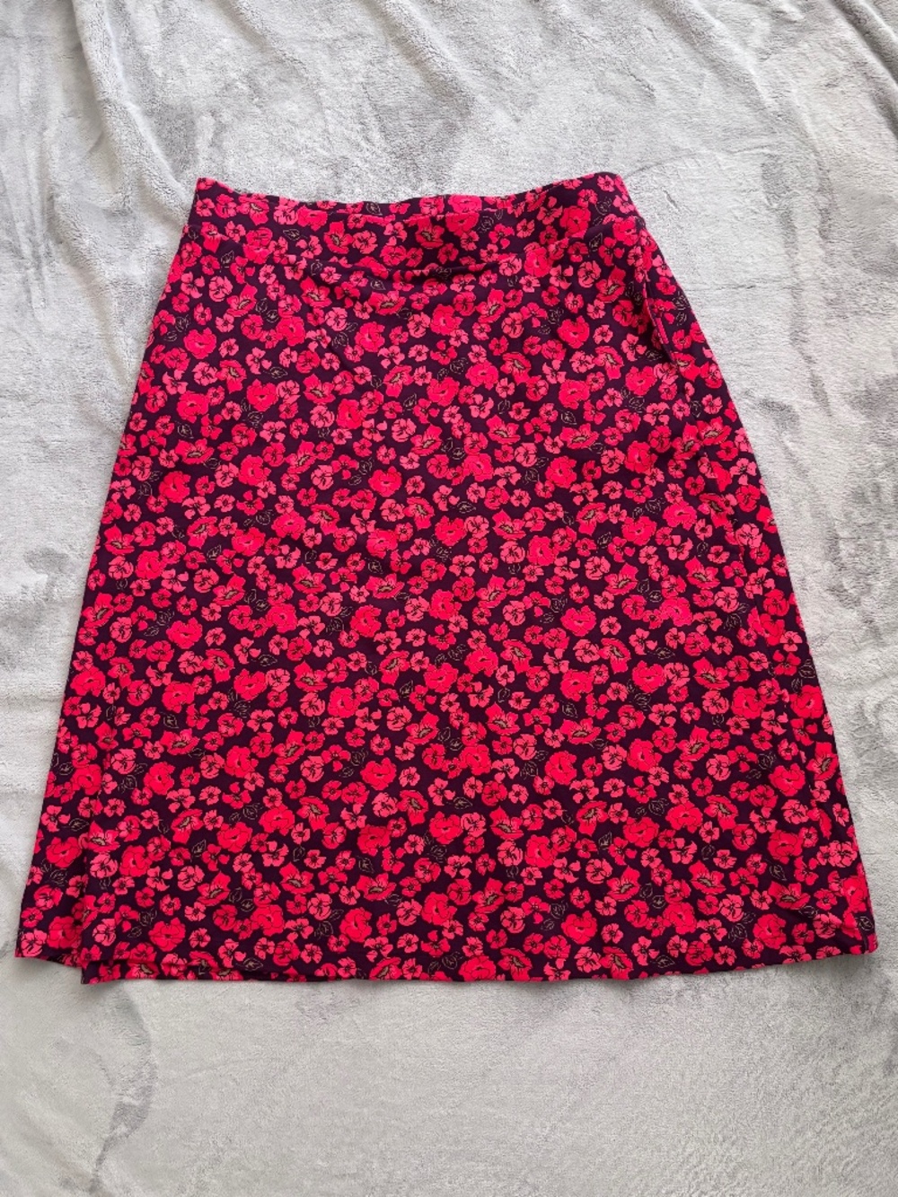 Lands' End Floral Midi Skirt Size XL / 18 Red Pink Flowers Purple Rayon Blend